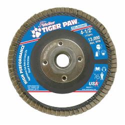 Tiger Paw 51112 High Performance Coated Abrasive Flap Disc, 4-1/2 in Dia Disc, 36 Grit, Very Coarse Grade, Zirconia Alumina Abrasive, Type 27/Flat Disc
