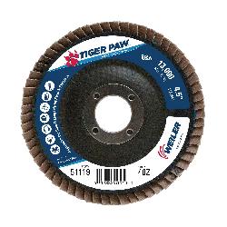 Tiger Paw 51119V High Performance Vending Ready Coated Abrasive Flap Disc, 4-1/2 in Dia Disc, 7/8 in Center Hole, 40 Grit, Coarse Grade, Zirconia Alumina Abrasive, Type 29/Angled Disc