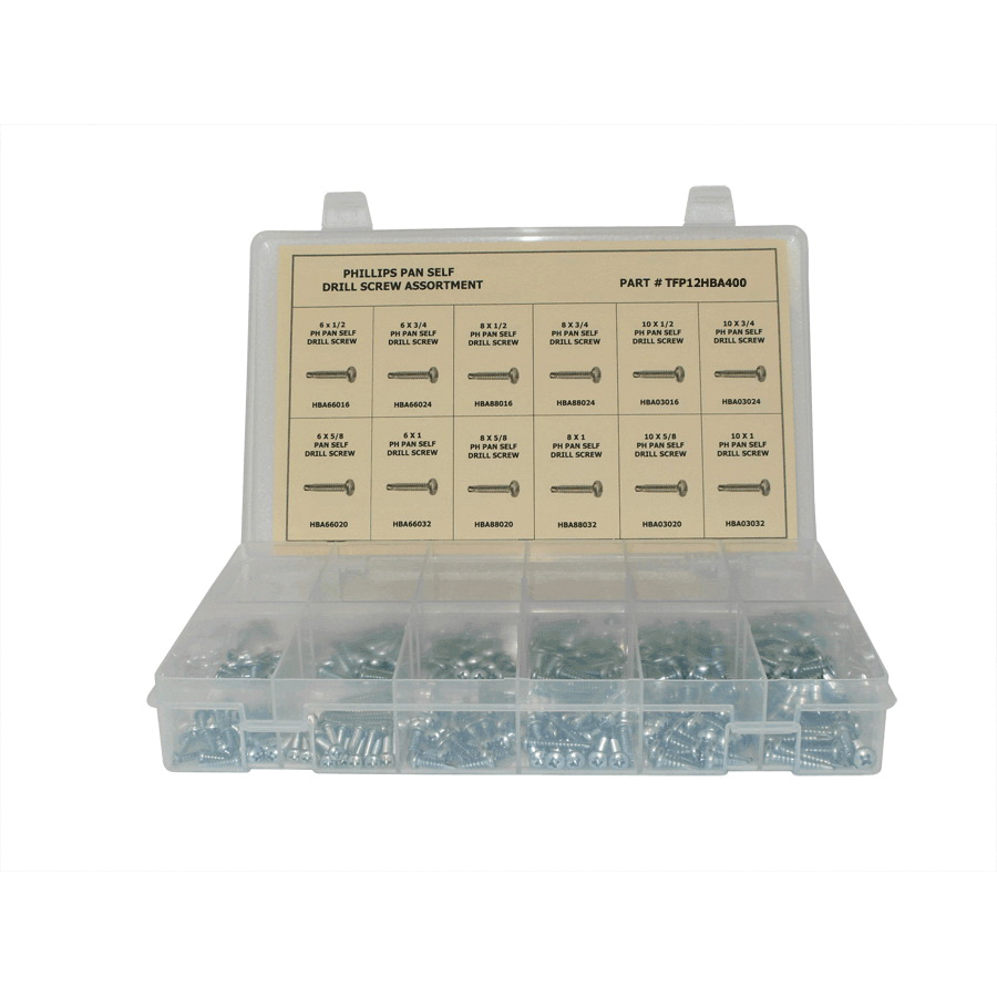 Titan TFP12HBA400 Self-Drill Screw Assortment, Phillips Drive, 400 Pieces