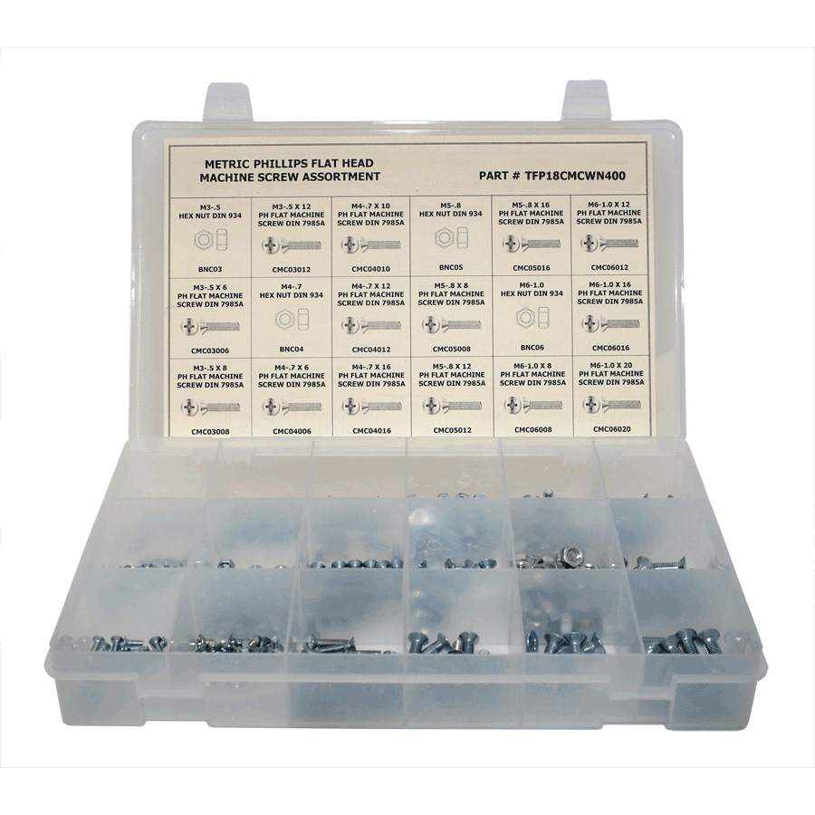 Titan TFP18CMCWN400 Machine Screw Assortment, Flat Head, Phillips Drive, 400 Pieces