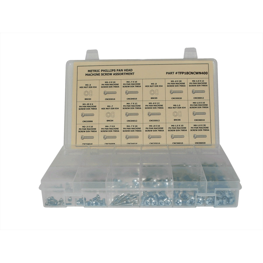 Titan TFP18CNCWN400 Machine Screw Assortment, Pan Head, Phillips Drive, 400 Pieces