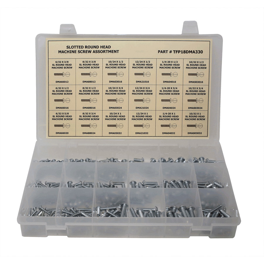 Titan TFP18DMA330 Machine Screw Assortment, Round Head, Slotted Drive, 330 Pieces