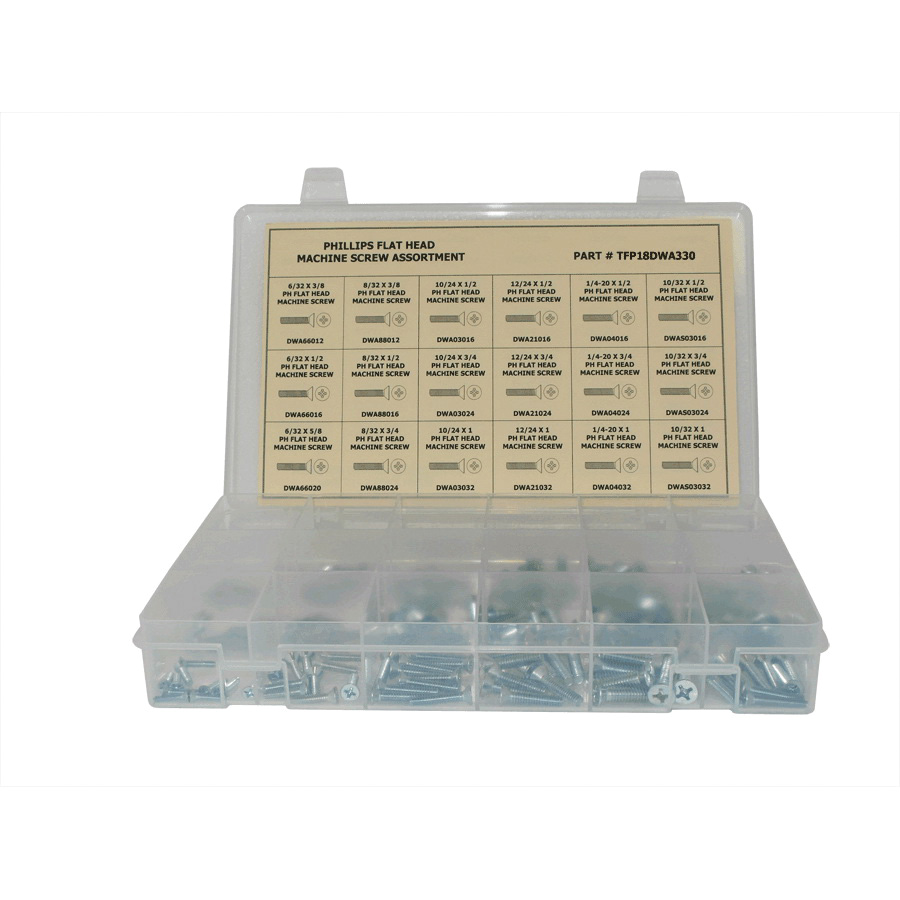 Titan TFP18DWA330 Machine Screw Assortment, Flat Head, Phillips Drive, 330 Pieces