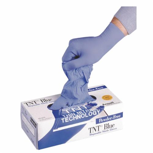 TouchNTuff 565716 92-675 Disposable Gloves, S/SZ 6.5 to 7, Nitrile, Blue, 9-1/2 in L, Non-Powdered, 5 mil THK, Application Type: Food Grade, Ambidextrous Hand