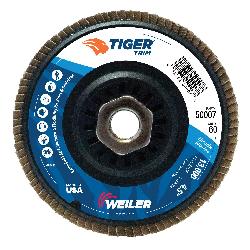 Trimmable Tiger 50007V Vending Ready Coated Abrasive Flap Disc, 4-1/2 in Dia Disc, 60 Grit, Medium Grade, Zirconia Alumina Abrasive, Type 29/Angled Disc
