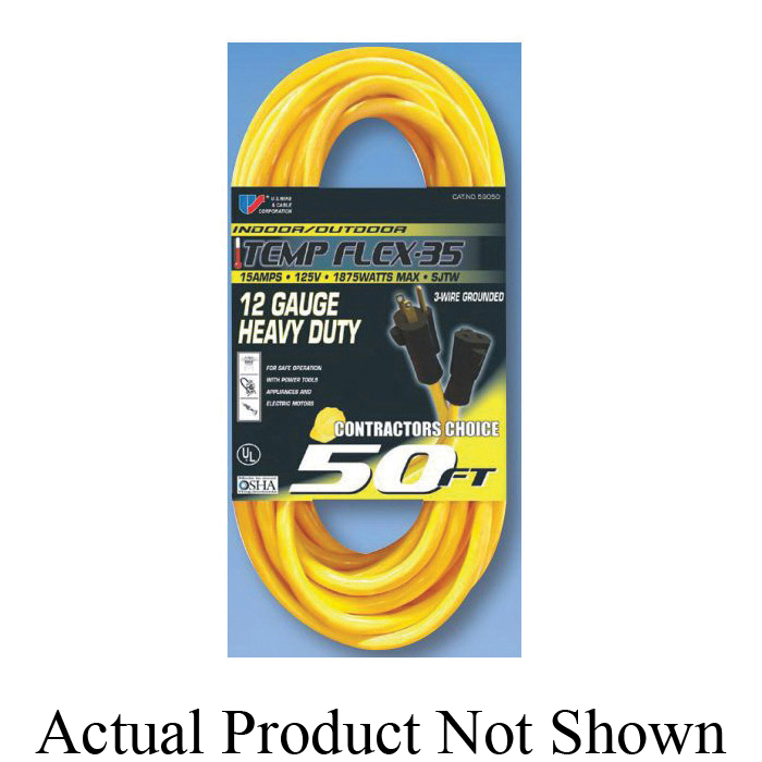 U.S. Wire & Cable 68100 Temp-Flex-35 Cord Set, 300 V, 15 A at 125 V, 100 ft L Cord, 3 Conductors