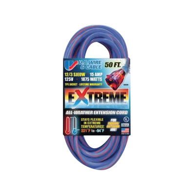 U.S. Wire & Cable 99050 EXTREME All Weather Grounded Extension Cord, 300 VAC, 15 A at 125 VAC, 50 ft L Cord, 3 Conductors