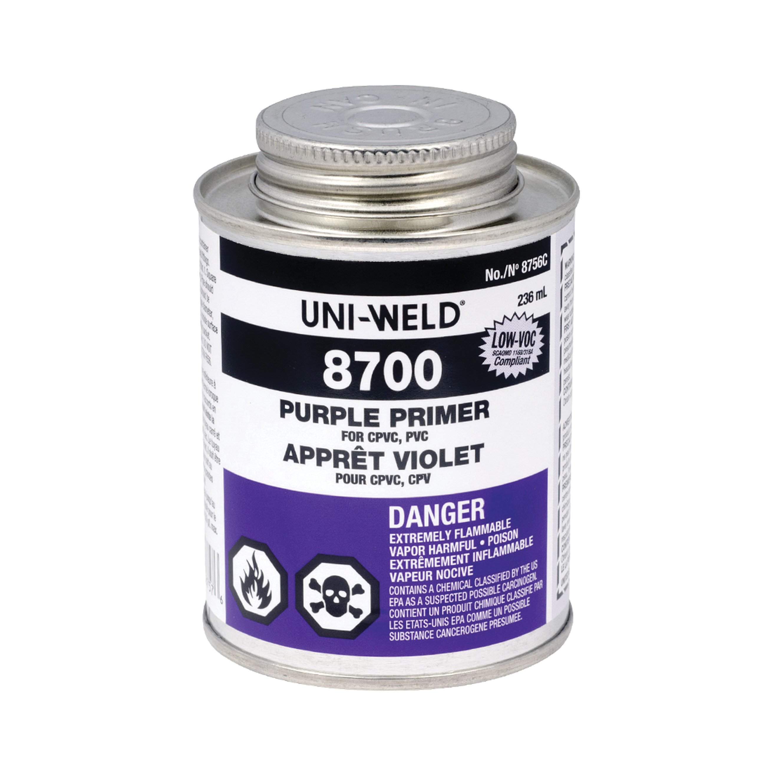 United Elchem 8736S 8700 Hi-Etch Primer, For Use With PVC and CPVC Pipe and Fittings, Purple, 32 oz Container