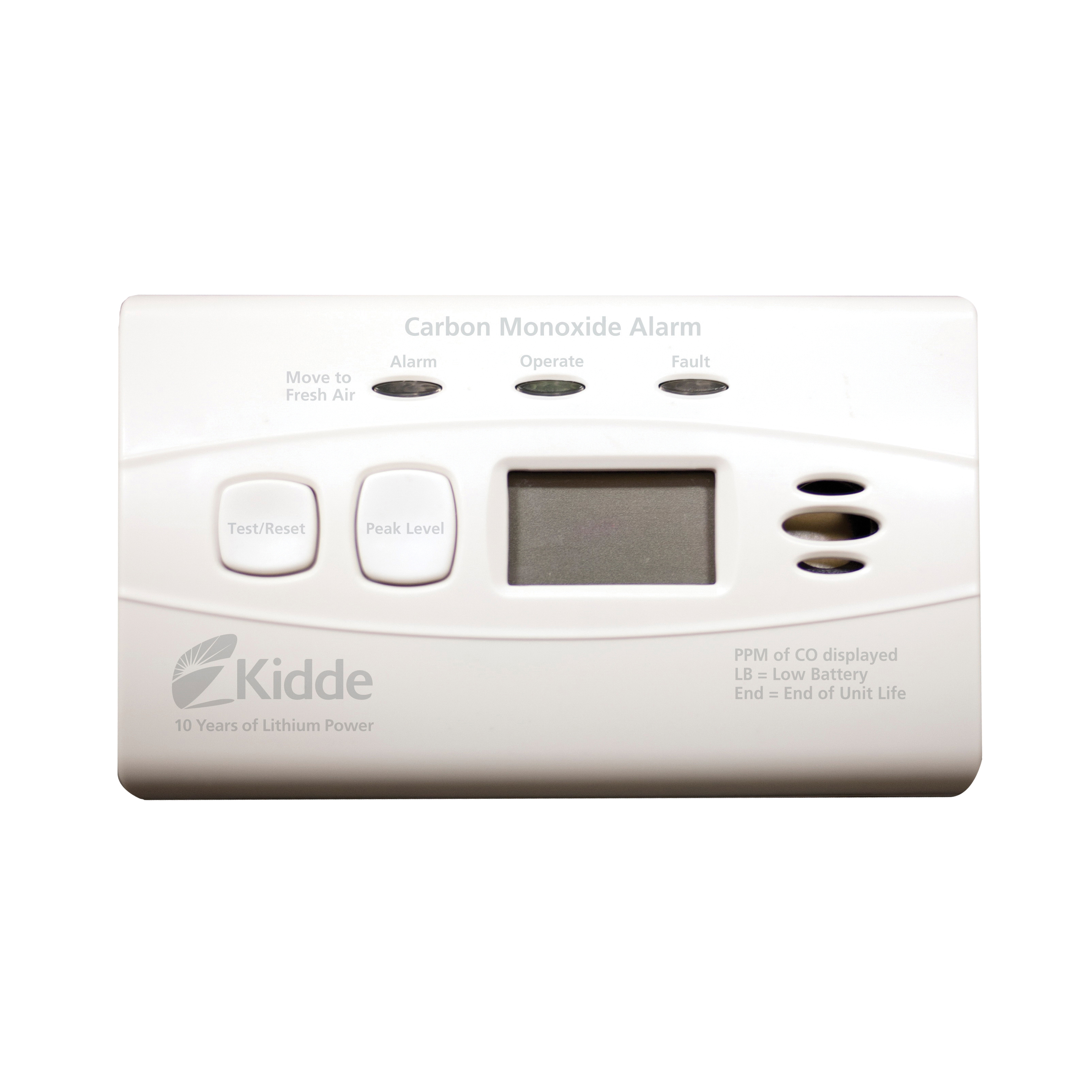 Kidde 21010047 Carbon Monoxide Alarm, 70 to 400 ppm Detection, Electrochemical Sensor, Sealed Lithium Battery, Digital Display, 85 dB at 10 ft