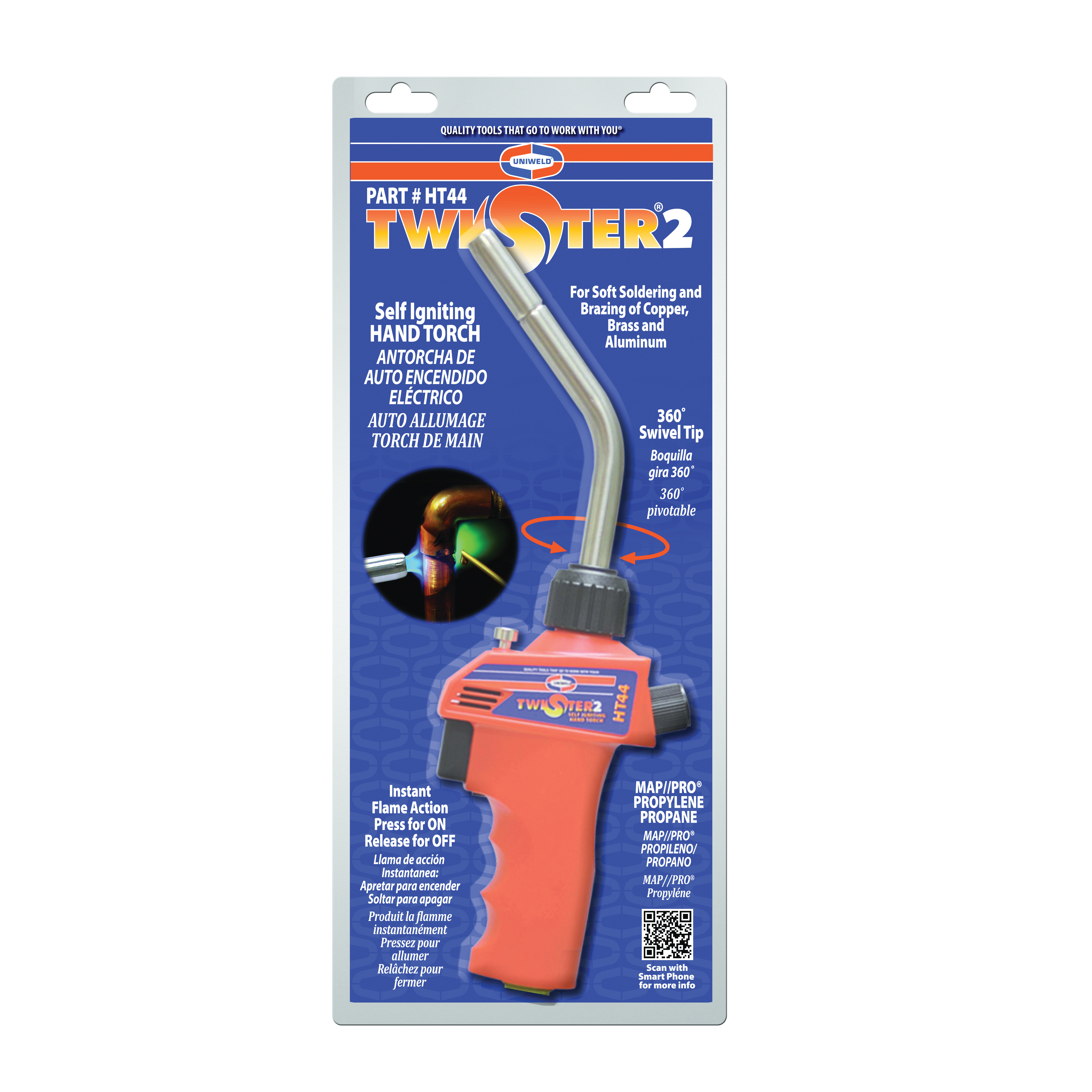 UNIWELD Twister 2 HT44 Self Lighting Hand Torch, For Use With MAPP Pro or Propane, Gray