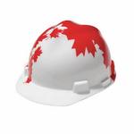 V-Gard 10050613 Hard Hat With Red Maple Leaf, SZ 6-1/2 Fits Mini Hat, SZ 8 Fits Max Hat, Polyethylene, 4-Point Fas-Trac III Suspension, ANSI Electrical Class Rating: Class E, ANSI Impact Rating: Type I, Ratchet Adjustment