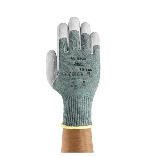 Vantage 245714 70-765 Heavy Duty Cut Resistant Gloves, SZ 8, Leather Coating, Acrylic/DuPont Kevlar/Nylon/Polycotton, Knit Wrist Cuff, Resists: Abrasion, Cut and Puncture, ANSI Cut-Resistance Level: A5, ANSI Puncture-Resistance Level: 4