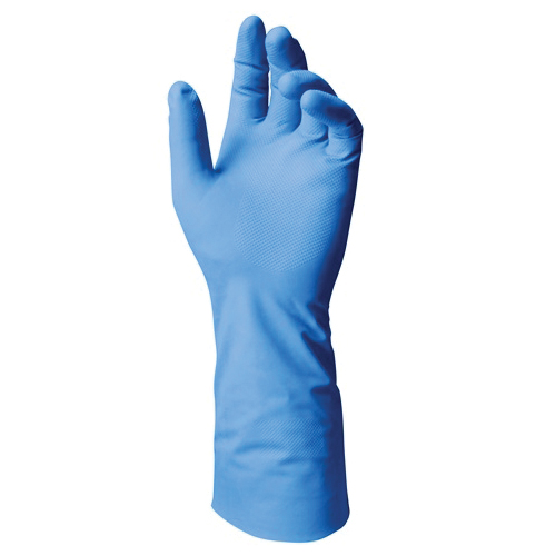 SolVex 184694 37-510 Chemical-Resistant Gloves, SZ 7, Ambidextrous Hand, Nitrile, Blue, Unlined Lining, 13 in L, Resists: Abrasion, Chemical, Puncture and Snag, Unsupported Support, Gauntlet Cuff, 11 mil THK