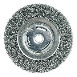 Vortec Pro 06645 Wide Face Wheel Brush, 6 in Dia Brush, 7/8 in W Face, 0.014 in Dia Crimped Filament/Wire, 1/2 to 5/8 in Arbor Hole