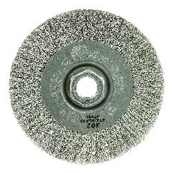 Weiler 00156 Narrow Face Wheel Brush With Nut, 4 in Dia Brush, 1/2 in W Face, 0.006 in Dia Crimped Filament/Wire, 5/8-11 Arbor Hole