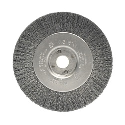 Weiler 00184 Narrow Face Wheel Brush, 4 in Dia Brush, 1/2 in W Face, 0.0118 in Dia Crimped Filament/Wire, 1/2 to 3/8 in Arbor Hole