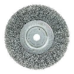 Weiler 01035 Narrow Face Wheel Brush, 6 in Dia Brush, 3/4 in W Face, 0.006 in Dia Crimped Filament/Wire, 1/2 to 5/8 in Arbor Hole