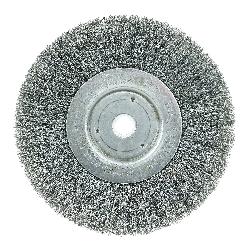 Weiler 01045 Narrow Face Wheel Brush, 6 in Dia Brush, 3/4 in W Face, 0.008 in Dia Crimped Filament/Wire, 1/2 to 5/8 in Arbor Hole