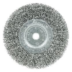 Weiler 01055 Narrow Face Wheel Brush, 6 in Dia Brush, 3/4 in W Face, 0.0104 in Dia Crimped Filament/Wire, 1/2 to 5/8 in Arbor Hole