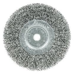 Weiler 01065 Narrow Face Wheel Brush, 6 in Dia Brush, 3/4 in W Face, 0.0118 in Dia Crimped Filament/Wire, 1/2 to 5/8 in Arbor Hole