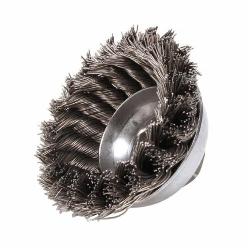 Mighty-Mite 13156 Single Row Cup Brush, 3-1/2 in Dia Brush, 5/8-11 UNC Arbor Hole, 0.023 in Dia Filament/Wire, Standard/Twist Knot, Steel Fill