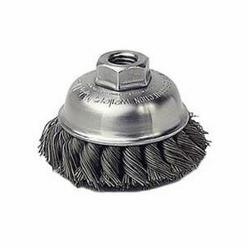 Mighty-Mite 13160 Single Row Cup Brush, 3-1/2 in Dia Brush, 3/8-24 UNF Arbor Hole, 0.023 in Dia Filament/Wire, Standard/Twist Knot, Stainless Steel Fill