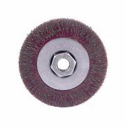 Polyflex 35084 Encapsulated Narrow Face Wheel Brush, 4 in Dia Brush, 3/8 in W Face, 0.009 in Dia Crimped Filament/Wire, 1/2 to 3/8 in Arbor Hole