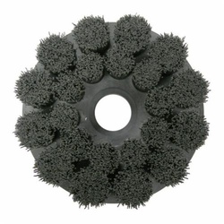 Burr-Rx 86115 Crimped Round Shell Mill Holder Straight Disc Brush, 6 in Dia Brush, 1-1/4 in Center Hole, 0.026 in Dia Filament/Wire, Ceramic Fill