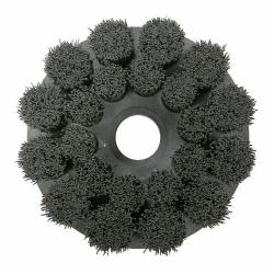 Burr-Rx 86116 Crimped Round Shell Mill Holder Straight Disc Brush, 6 in Dia Brush, 1-1/4 in Center Hole, 0.043 in Dia Filament/Wire, Ceramic Fill