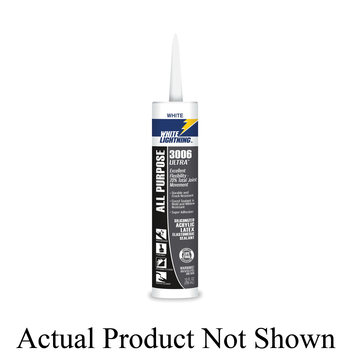 White Lightning W11000010 3006 ULTRA All Purpose Elastomeric Sealant, 10 oz Cartridge, White, Silicone Acrylic Latex Base