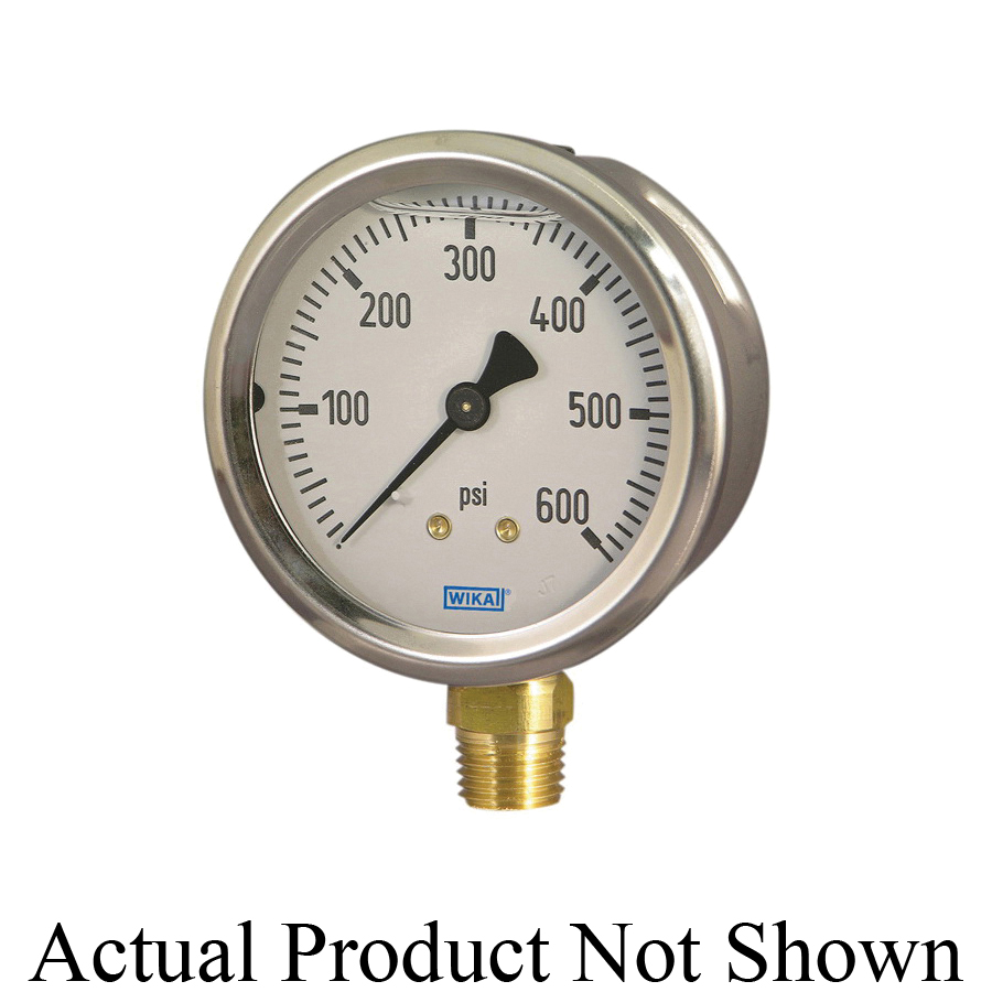 WIKA 9691982 213.53 Bourdon Tube Pressure Gauge, 15 psi, 1/4 in NPT Connection, 2-1/2 in Dial, +/- 2-1-2 %, Glycerin Liquid Filled