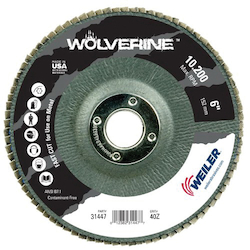 Wolverine 31447 Value Abrasive Flap Disc, 6 in Dia Disc, 7/8 in Center Hole, 40 Grit, Coarse Grade, Zirconia Alumina Abrasive, Type 29/Angled Disc