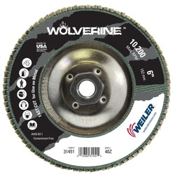 Wolverine 31451 Value Abrasive Flap Disc, 6 in Dia Disc, 40 Grit, Coarse Grade, Zirconia Alumina Abrasive, Type 29/Angled Disc