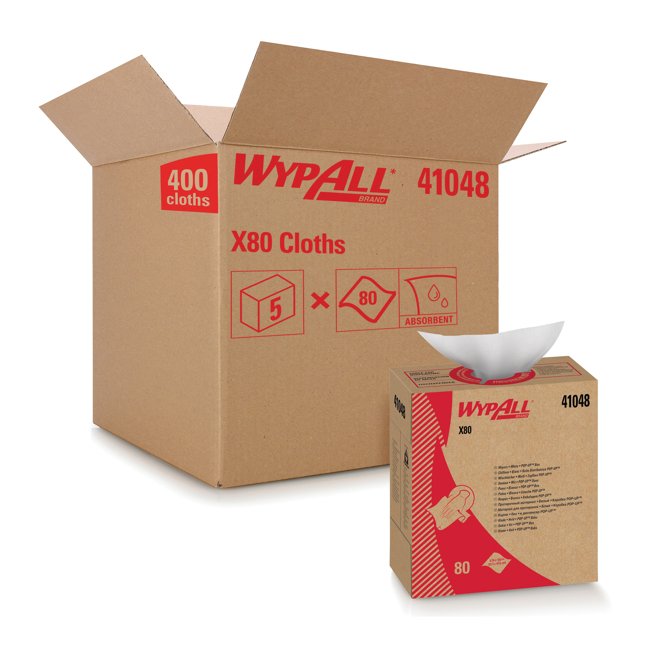 WypAll* 41048 X80 Cleaning Wiper, 16.8 x 9.1 in, 80 Sheets Capacity, Hydroknit*, White