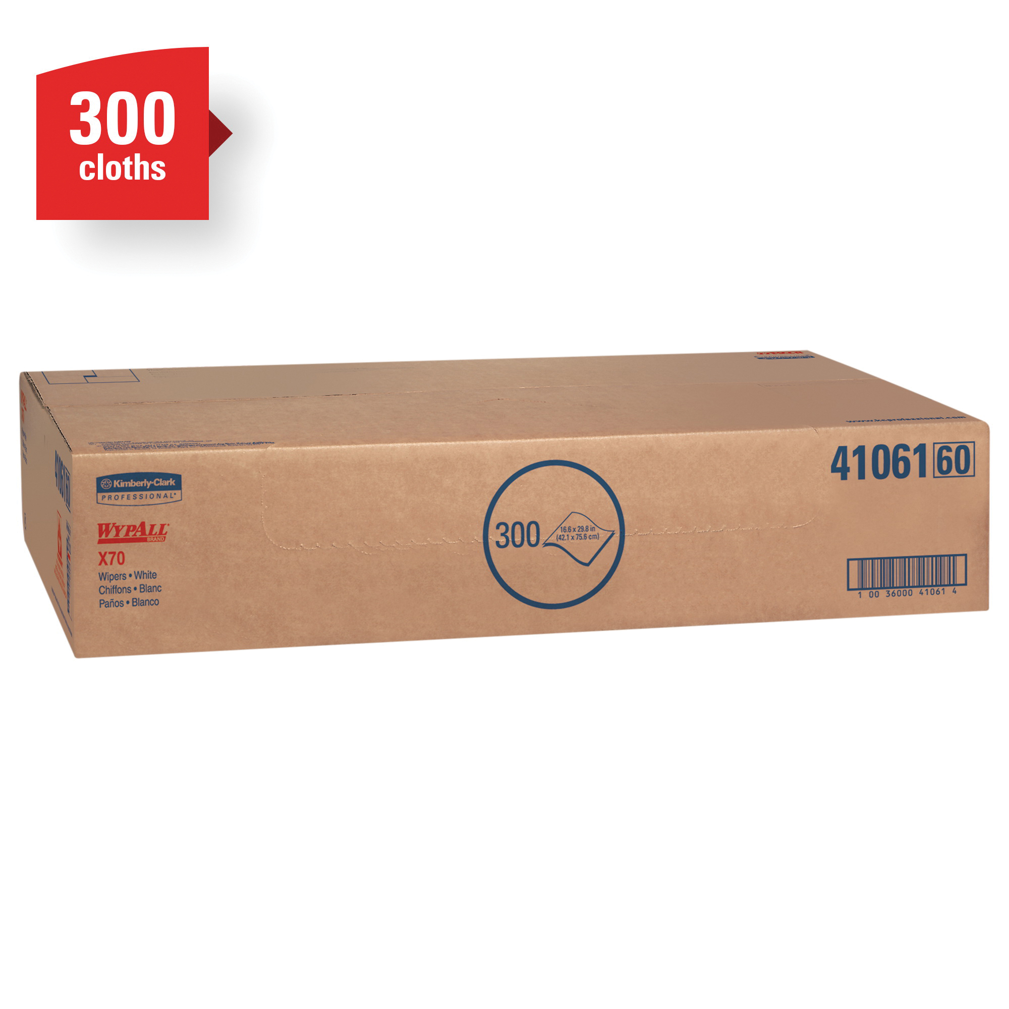 WypAll* 41061 X70 Long Lasting Reusable Cleaning Wiper, 16.6 x 29.8 in, 300 Sheets Capacity, Hydroknit*, White