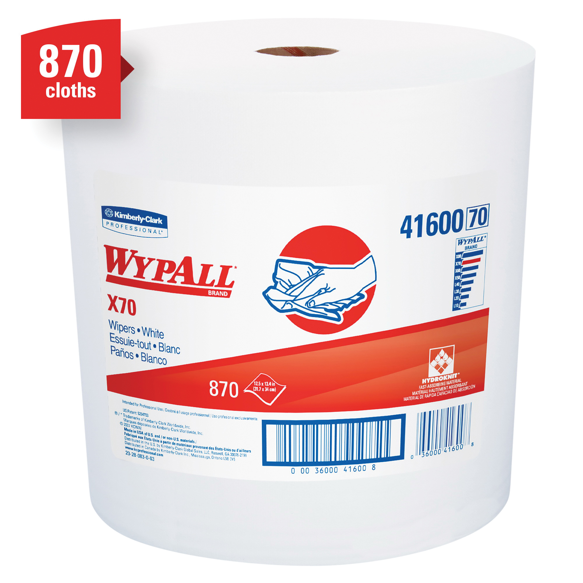 WIPE ROLL 12.5X13.4 WHITE WYPALL X70 WORKHORSE 1RL/CS