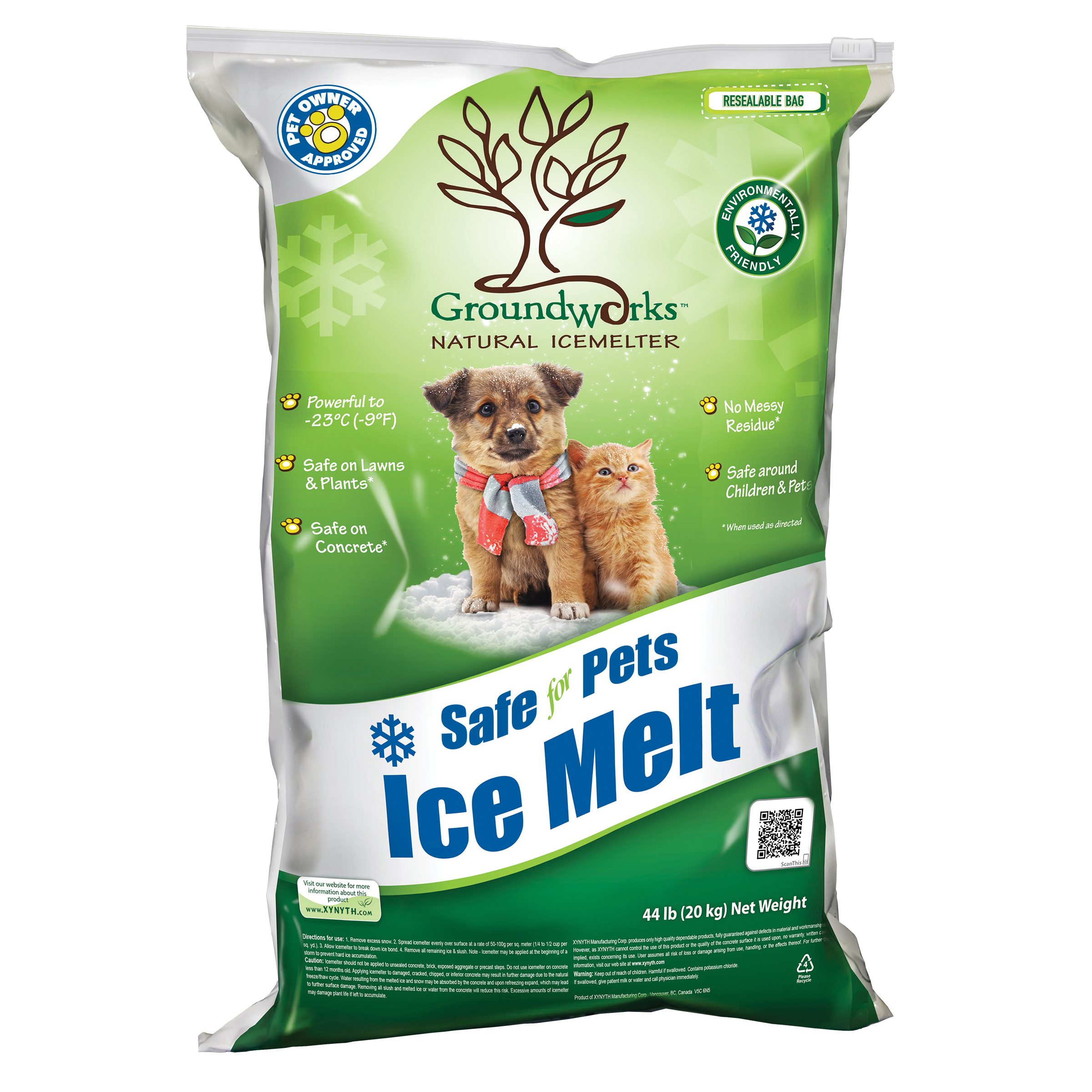 XYNYTH Groundworks Natural 200-21043 Ice Melter, 44 lb Container, Poly Bag Connection, -23 deg C, Potassium Chloride, Trace Elements of Iron, Minerals, Beige