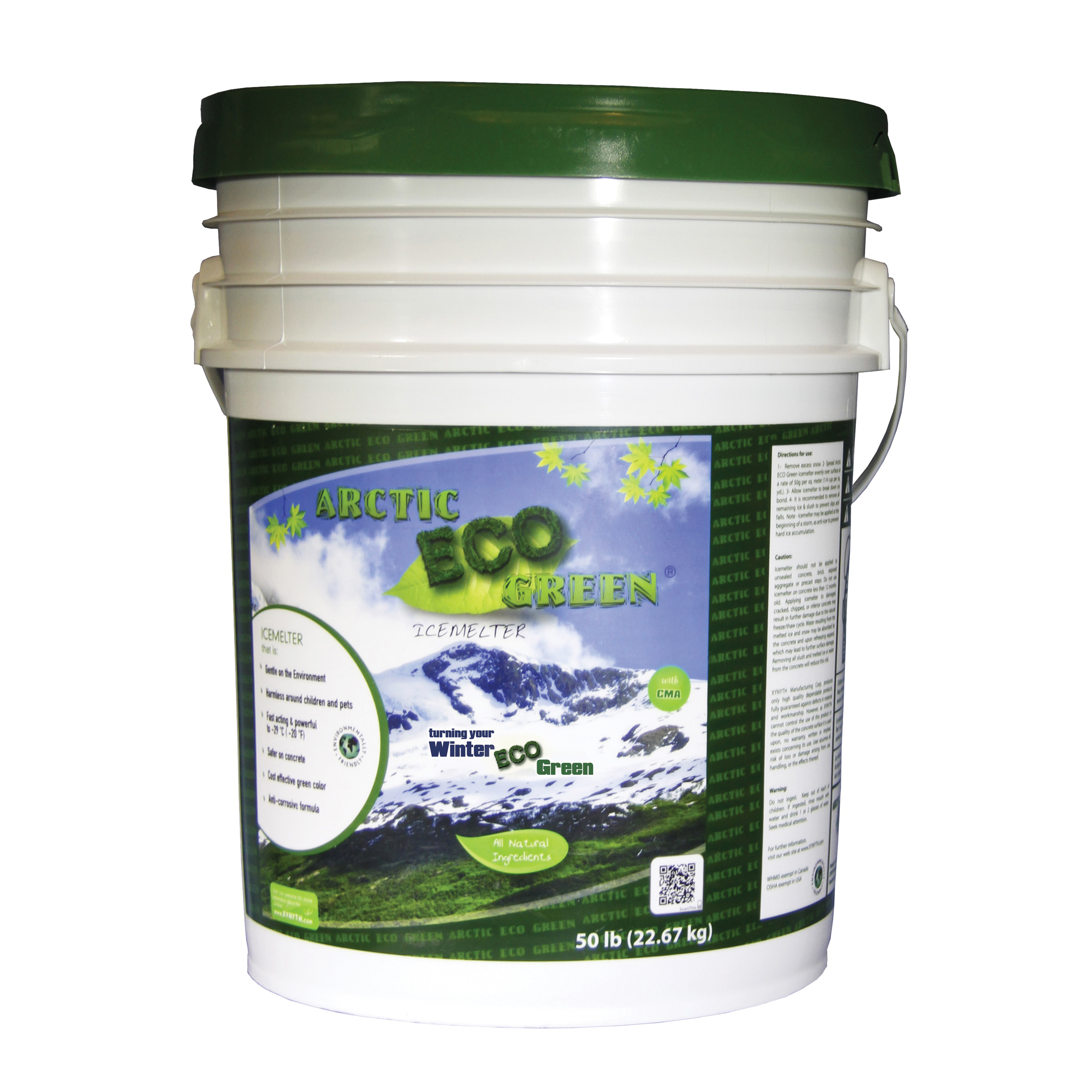 XYNYTH ECO Green 200-60051 Icemelter, 50 lb Container, Pail Connection, -20 deg F, Sodium Chloride, Calcium Magnesium Acetate, Potassium Acetate, Soluble Color Dye, Green