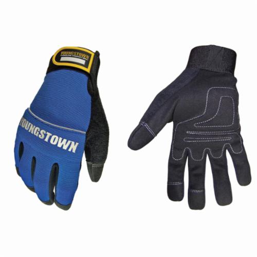 Youngstown 06-3020-60-L Mechanics Plus General Purpose Gloves, Work, L, Synthetic Suede Leather Palm, Cotton/Nylon/Polyester/Polyurethane/Rubber/Velcro, Blue, Snug/Elastic Cuff, Resists: Oil and Water, Wipe Thumb